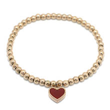 Red Enamel Heart Bracelets Bangles Stainless Steel Charm Beaded Bracelets For Women Luxury Brand Bracelet Couple Jewelry 2024 - buy cheap