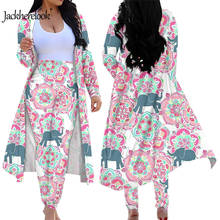 Jackherelook Bohemian Elephant Mandala Print Womens Two Piece Outfits Cardigan Long Sleeve Trench Tops Bodycon Pants Suits Mujer 2024 - buy cheap