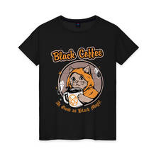 Camiseta feminina algodão preto café gato 2024 - compre barato