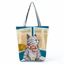 Hot Sale Cat Printed Handbag High Capacity Women Shoulder Bag Cartoon Animal Eco Reusable Foldable Shopping Bag Custom Pattern 2024 - buy cheap